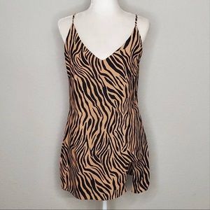 Tiger print shift dress with notch black and tan size small